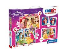 Clementoni - Edukit 4 In 1 Disney Princess - Juego Educativo Que Incluye Dos Puzzle Infantil De 30 Y 48 Piezas, Juego De Memoria Y 6 Cubos, Juguete 3-5 Años, Made In Italy, 18297