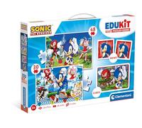 Clementoni - Edukit 4 In 1 Sonic - Juego Educativo Que Incluye Dos Puzzle Infantil De 30 Y 48 Piezas, Juego De Memoria Y 6 Cubos De Tus Personajes Favoritos, Juguete 3-5 Años, Made In Italy, 18318