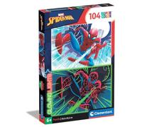Clementoni Glowing Lights colecciÄln-Marvel Spiderman, Fluorescente 104 Piezas-Made in Italy, niÄaos 6 aÄaos, Puzzle Carton, Multicolor (27555)