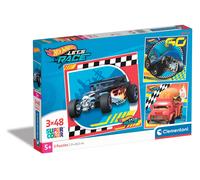 Clementoni Puzzle - Hotwheels - 3 Supercolor Puzzles Infantiles De 48 Piezas, para Niños 5-7 Años, Desarrolla La Concentraciòn Mentàl Y La Logica, Coches, 25313