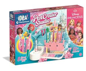 Clementoni - Idea - Laboratorio de Bolígrafos Disney Princess - Kit Creativo con 8 piezas y 50+ Accesorios, 6+ Años, Desarrollo Creatividad y Manualidad, 41,8x7,7x29 cm, 18202