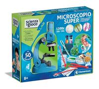 Clementoni Lab Super-Laboratorio con 50 experimentos de Ciencia, microscopio para niños óptico y electrónico 1200X, Juego científico 8 años, en Italiano, 19228, Multicolor