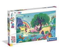 Clementoni - Magic Garden of Unicorns Supercolor Puzzle - Rompecabezas Infantil de 104 Piezas Grandes Maxi con Ilustración de Jardín Mágico y Unicornios, Desde 4 Años - 25794