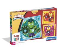 Clementoni - Marvel Iron Man and His Awesome Friends Super Color - Pack de 3 Puzzles de 48 Piezas para Niños, Edad 4+, Imágenes de Superhéroes, Materiales Sostenibles, 32 x 22 cm
