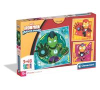 Clementoni - Marvel Iron Man and His Awesome Friends Super Color - Pack de 3 Puzzles de 48 Piezas para Niños, Edad 4+, Imágenes de Superhéroes, Materiales Sostenibles, 32 x 22 cm