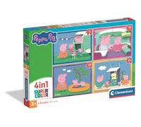 Clementoni - Peppa Pig Super Color 4 en 1 - Set de Puzzles Infantiles Progresivos (12, 16, 20 y 24 Piezas), Edad 3+, Escenas de Vacaciones y Hogar, 19 x 14 cm, 21751