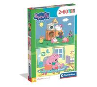 Clementoni - Peppa Pig Super Color - Pack de 2 Puzzles de 60 Piezas para Niños, Edad 4+, Escenas de Escuela y Hogar, Materiales Sostenibles, 27 x 19 cm, 24833