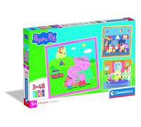 Clementoni - Peppa Pig Super Color - Pack de 3 Puzzles de 48 Piezas para Niños, Edad 4+, Imágenes Vibrantes de la Familia Pig, Materiales Sostenibles, 32 x 22 cm