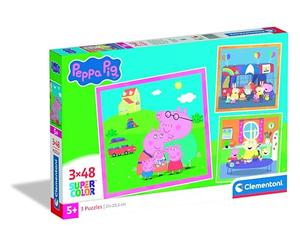 Clementoni - Peppa Pig Super Color - Pack de 3 Puzzles de 48 Piezas para Niños, Edad 4, Imágenes Vibrantes de la Familia Pig, 32 x 22 cm