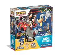 Clementoni - Puzle infantil de 180 piezas Supercolor, para niños a partir de 7 años, ilustración con personajes de dibujos animados Sonic, con pegatinas incluidas, idea de regalo, fabricado en Italia