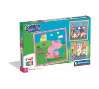Clementoni - Peppa Pig Super Color - Pack de 3 Puzzles de 48 Piezas para Niños, Edad 4+, Imágenes Vibrantes de la Familia Pig, Materiales Sostenibles, 32 x 22 cm