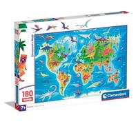 Clementoni Dinosaurs Map-Supercolor Puzzle Infantil De 180 Piezas, para Niños 7-9 Años, Desarrolla La Concentraciòn Mentàl Y La Logica, 29790, Multicolor