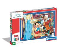Clementoni- Disney Classic Pinocchio-Supercolor Puzzle Infantil De 104 Piezas, para Niños 6-8 Años, Desarrolla La Concentraciòn Mentàl Y La Logica, 25756, Multicolor