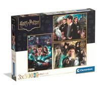 Clementoni - Puzzle Harry Potter 3x500 pcs - Set de 3 Rompecabezas de 500 Piezas Cada Uno con Ilustraciones Oficiales de Harry Potter Warner Bros, Exclusivo de Amazon - 83905