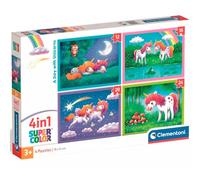 Clementoni Puzzle infantil 4 en 1 Un día con unicornios Personajes 21740