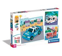 Clementoni Puzzle - Rescue Vehicles - 3 Supercolor Puzzles Infantiles De 48 Piezas, para Niños 5-7 Años, Desarrolla La Concentraciòn Mentàl Y La Logica, 25318