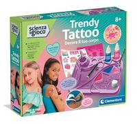 Clementoni Scienza e gioco Lab - Trendy Tattoo, kit de tatuaje para niños a partir de 8 años, juego científico con transferencias, herramientas y plantillas para crear tatuajes personalizados, Made in