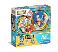 Clementoni - Puzle infantil de 180 piezas Supercolor, para niños a partir de 7 años, ilustración con personajes de dibujos animados Sonic, con pegatinas incluidas, idea de regalo, fabricado en Italia