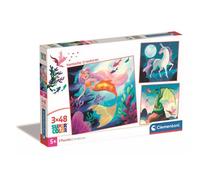 Clementoni Puzzle - Fantastic Creatures - 3 Supercolor Puzzles Infantiles De 48 Piezas, para Niños 5-7 Años, Desarrolla La Concentraciòn Mentàl Y La Logica, 25319