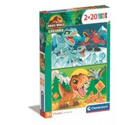 Clementoni Puzzle - Jurassic World - 2 Supercolor Puzzles Infantiles De 20 Piezas, para Niños 3-5 Años, Desarrolla La Concentraciòn Mentàl Y La Logica, Dinosaurios, 24810