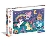 Clementoni - Sweet Unicorn Night Supercolor Puzzle - Rompecabezas Infantil de 24 Piezas Grandes Maxi con Ilustración de Unicornios y Castillo Mágico, Desde 3 Años - 24839