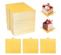 Cleminsta 100 Piezas Mini Tablero Cuadrado para Pasteles, Bases de Tartas Oro, Tableros de Pastel de Mousse de Cartón, Base de Postre para Buffet, Tablero para Pasteles de Mousse (9 x 8.4cm)