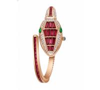 CLEO Be Bold Be You Reloj de pulsera dorado para mujer, estilo serpiente, esfera ovalada con tachuelas de cristal, elegante reloj de joyería para mujeres y niñas, fiesta, boda y festividad (verde