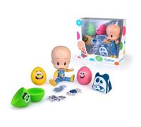 CLEO & cuquin - Cuquin y los Huevos Sorpresa, Muñeco de Vinilo con 3 Huevos Sorpresa con 3 Animalitos Dentro y 1 Mochila Textil, Figura de 20 cm Articulada, Oficial de Cuquín, Famosa (CUQ00000)