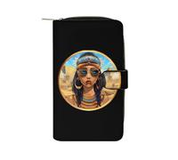 Cleopatra - Cartera larga de piel sintética para mujer, diseño de reina egipcia, para oficina, viajes