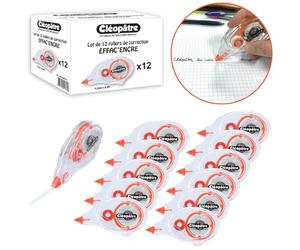 Cleopatra - Lote de 12 borradores de tinta en seco de 4,2 mm x 8 metros - Corrector en seco rápido - Ideal para la escuela y la oficina - Corrección - Ratón - Cinta correctora - Reentrada de clases