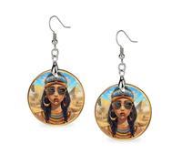 Cleopatra Reina Egipto Antiguo Egipto Pendientes de madera para mujer, pendientes colgantes ligeros para viajes, fiestas, redondos, metal, Circular, Metal