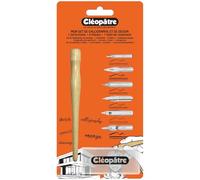 CLEOPATRE - 1 Portaplumas con 6 plumas para Caligrafía y Dibujo y su caja de almacenamiento - Aplicación de tinta para Manga, Ilustraciones, Comics, Lettering, Escritura - Acero Inoxidable