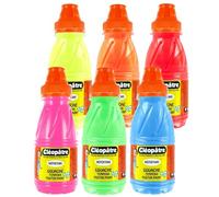 Cléopatre - Lote de 6 Botes de Aguada Néfertari Fluo - Pintura que Cubre, Multisuperficie - Fácil de Manejar, Desde Infantil - Lavable a Máquina - Surtido de Colores, 6x250ml