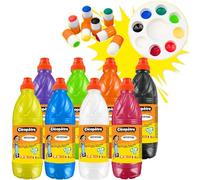 Cléopâtre - Lote de 8 Frascos de Aguada Néfertari + 8 Pinceles Plantilla Espuma y 1 Paleta - Pintura que Cubre, Multisuperficie - Lavable con Agua - a partir de 3 Años - 8x1L