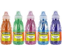 Cleopatre - PP250x5A - Pack de 5 frascos de pintura al agua con purpurinas, 250 ml, colores primarios