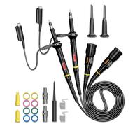 Cleqee Pinzas de tacto para osciloscopio 200MHz 2 piezas completamente aisladas con puntas BNC terminales y kit de accesorios 1X 10X