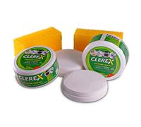 CLEREX® Limpiador brillante de acero, limpia y abrillanta todos los metales. Antical con efecto antigoteo. 2 botes de 180 g (con esponjas)