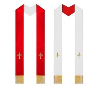 Clergy Stole With Tassel Double Sided Embroidery Unisex Church Scarf, Liturgical Vestment Scarfs Stoles, Elegant Supplies For Worship Ceremony Wedding Baptism Funeral | Formal Religious Attire Acceso