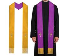 Clergy Stole With Tassel Double Sided Embroidery Unisex Church Scarf, Liturgical Vestment Scarfs Stoles, Elegant Supplies For Worship Ceremony Wedding Baptism Funeral | Formal Religious Attire Acceso