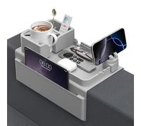 CLESOO Soporte para Reposabrazos de Sofá, Bandeja Antideslizante para Sofá, Soporte para Bebidas y Remoto, Doble Bolsillo Lateral, Estilo Moderno y Práctico, Gris