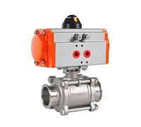 CLEUFWKO Válvula de Bola de Acero Inoxidable DN32 304, Triple Abrazadera de Tres Piezas con válvula de Bola neumática de Cilindro de Doble Efecto
