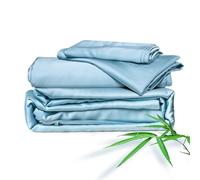 Cleva Home Sheets Juego de sábanas Queen, sábana 100% rayón derivado de bambú, lujosamente Suave, refrescante, Doble Costura, Bolsillos Profundos de 40.6 cm (Queen, Azul Claro)