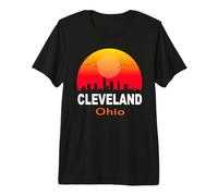 Cleveland Ohio State USA Vintage Retro Sunset City Skyline Camiseta Premium