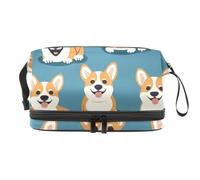 Clever Corgi Dogs - Neceser de doble capa para mujeres y niñas, neceser de viaje, bolsa organizadora de maquillaje con compartimento para cepillos, multicolor, 27x15x14 cm/10.6x5.9x5.5 in, Neceser