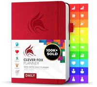 Clever Fox Agenda diaria, cuaderno de planificación sin fecha con horario y lista de tareas pendientes, organizador personal de tareas diarias y trabajo, 6 meses (rojo)