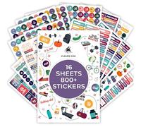 Clever Fox Juego de calcomanías para planificador, mensual, semanal y diario, 16 hojas, juego de 840 calcomanías únicas (fitness y nutrición)