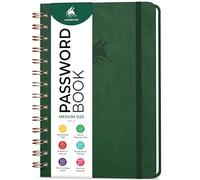 Clever Fox Libreta de contraseñas en espiral, cuaderno de direcciones de Internet con pestañas alfabéticas, organizador y organizador de contraseñas, tamaño mediano, 15,5 x 19,6 cm (verde oscuro)