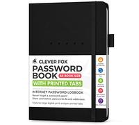 Clever Fox Libreta de contraseñas mediana - Organizador de direcciones de Internet y contraseñas - Cuaderno de registro de inicio de sesión de computadora y sitio web (negro)