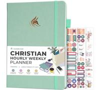 Clever Fox Planificador semanal por hora cristiano - Planificador de establecimiento de objetivos con ranuras de tiempo, presupuesto mensual, notas de sermón, rastreador de lectura de la Biblia (crema