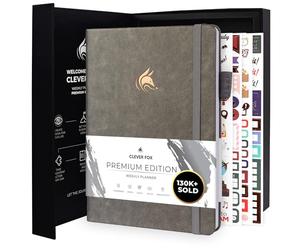 Clever Fox Planner Premium - Organizador semanal y mensual sin fecha para productividad y gestión del tiempo, A5 (gris)
